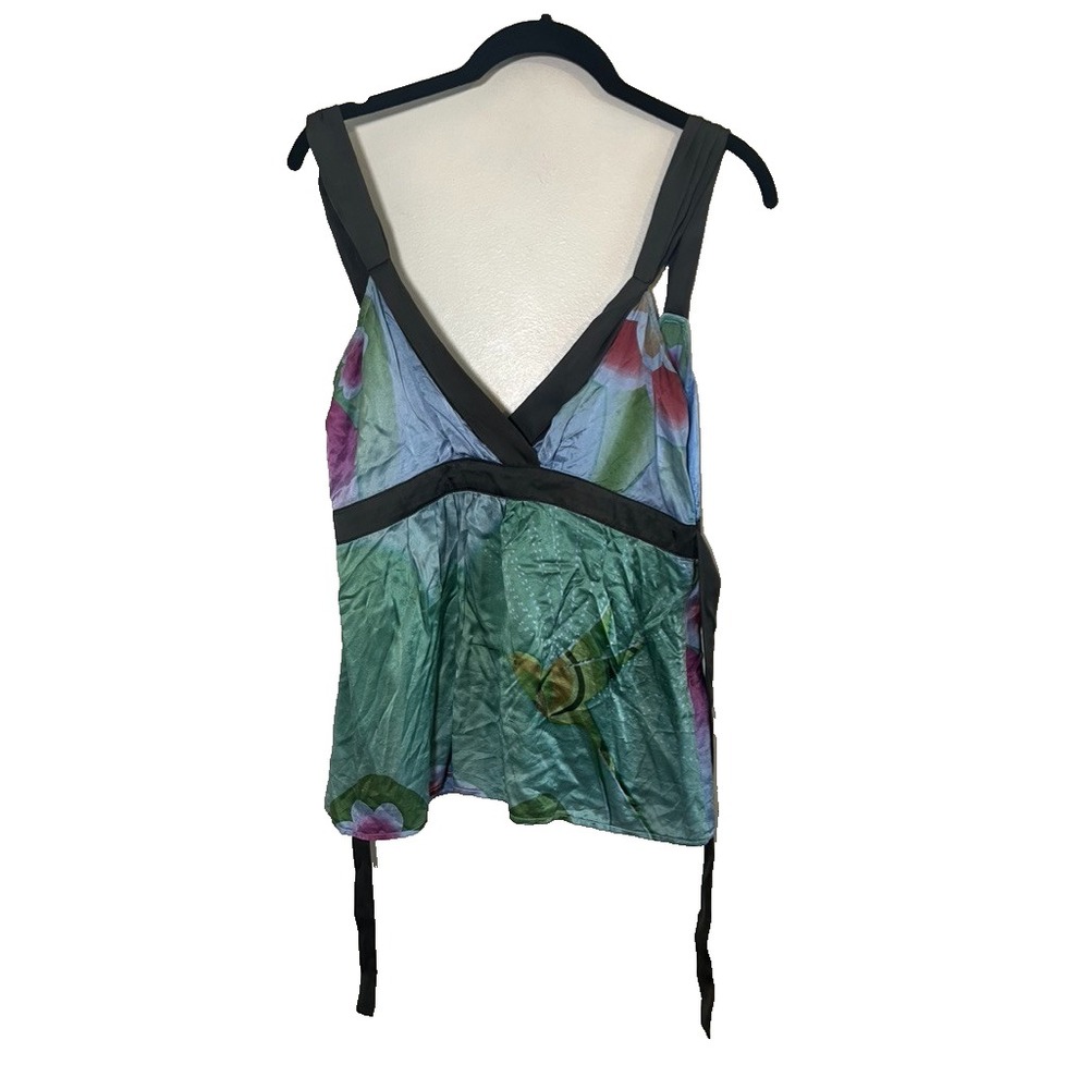 Y2K Floral Babydoll Tank Top M Silky Boho Indie Festival Watercolor Cottage Chic